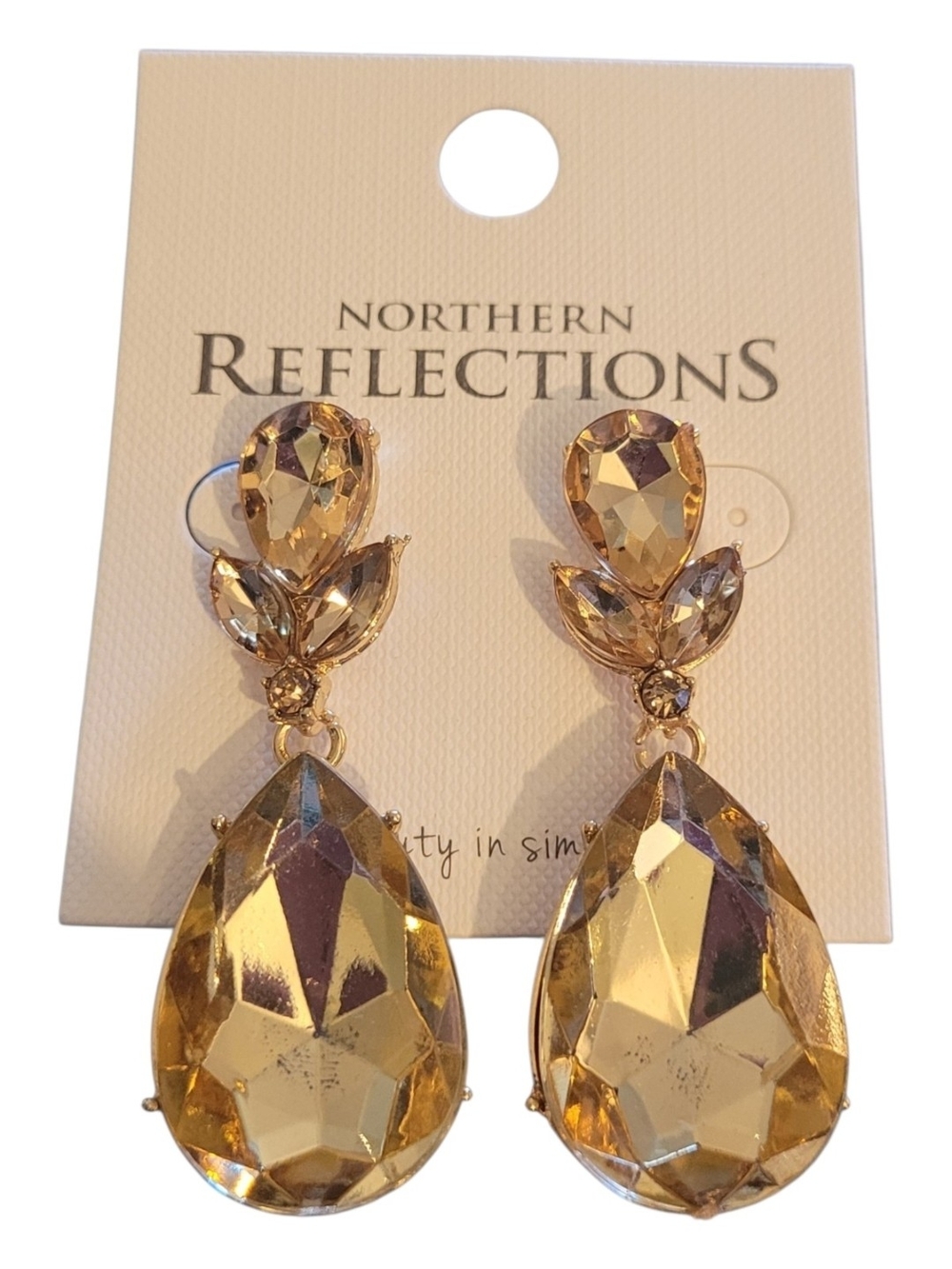 Northern Reflections Champagne Gold Teardrop Crystal Dangle Earrings